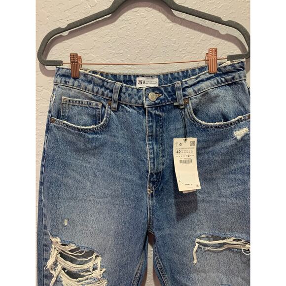 Zara Distressed High Waisted Mom Jeans Size 10 NEW - Picture 2 of 6